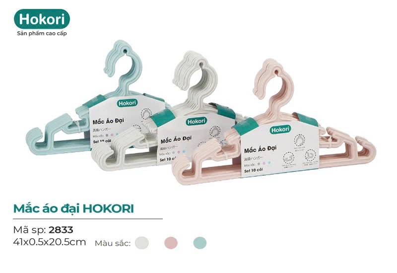 Set 10 Móc Treo Quần Áo Đại Hokori 2833, Mắc quần áo người lớn nhựa Việt Nhật cao cấp