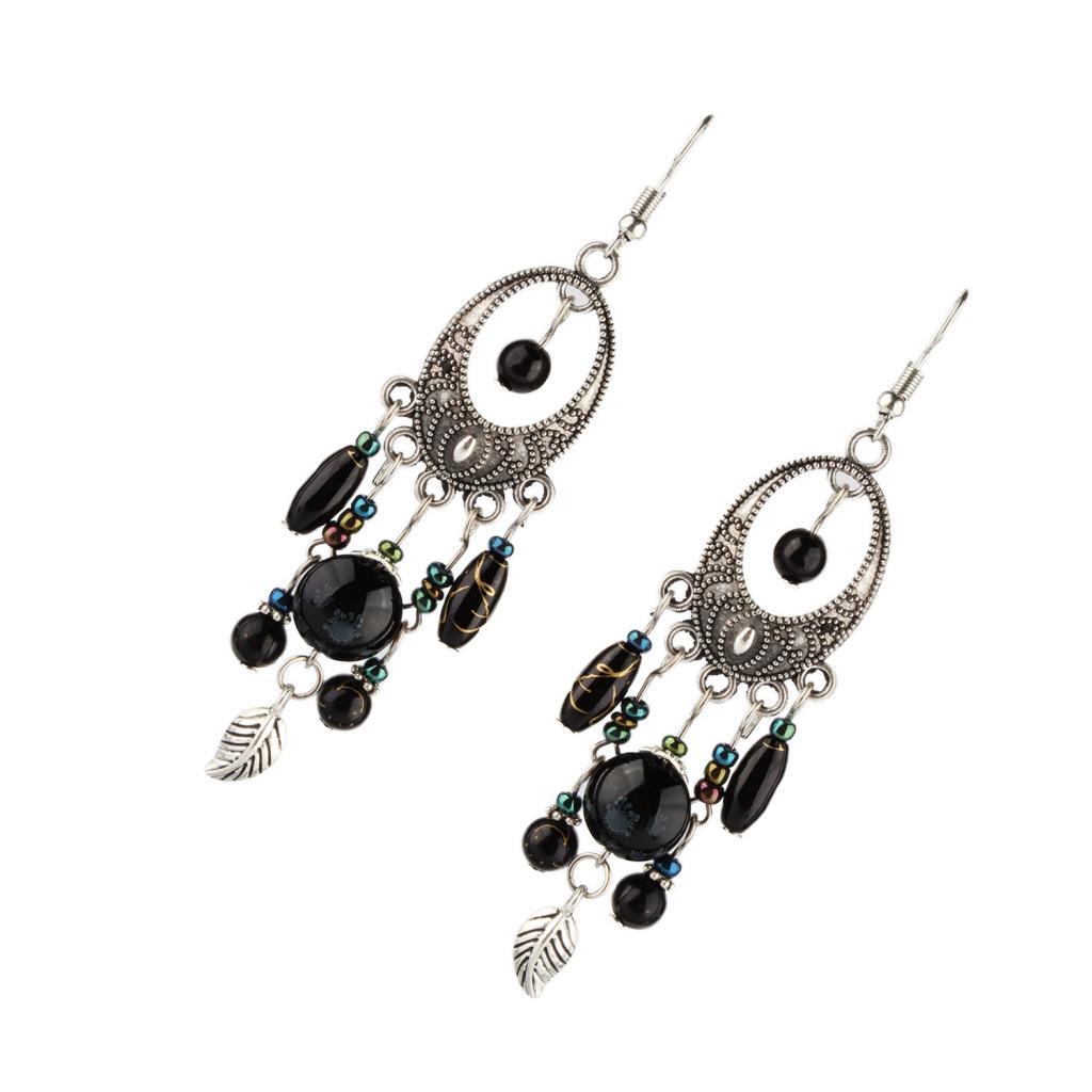 Vintage Drop Earrings Leaf Beads Dangle Earrings Ethnic Jewelry