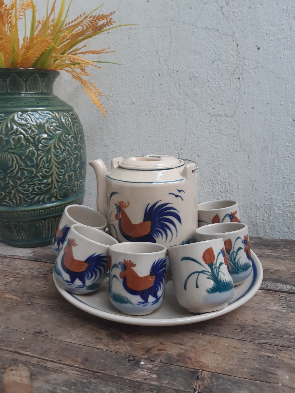 Bộ ấm trà con gà trống bao đẹp
