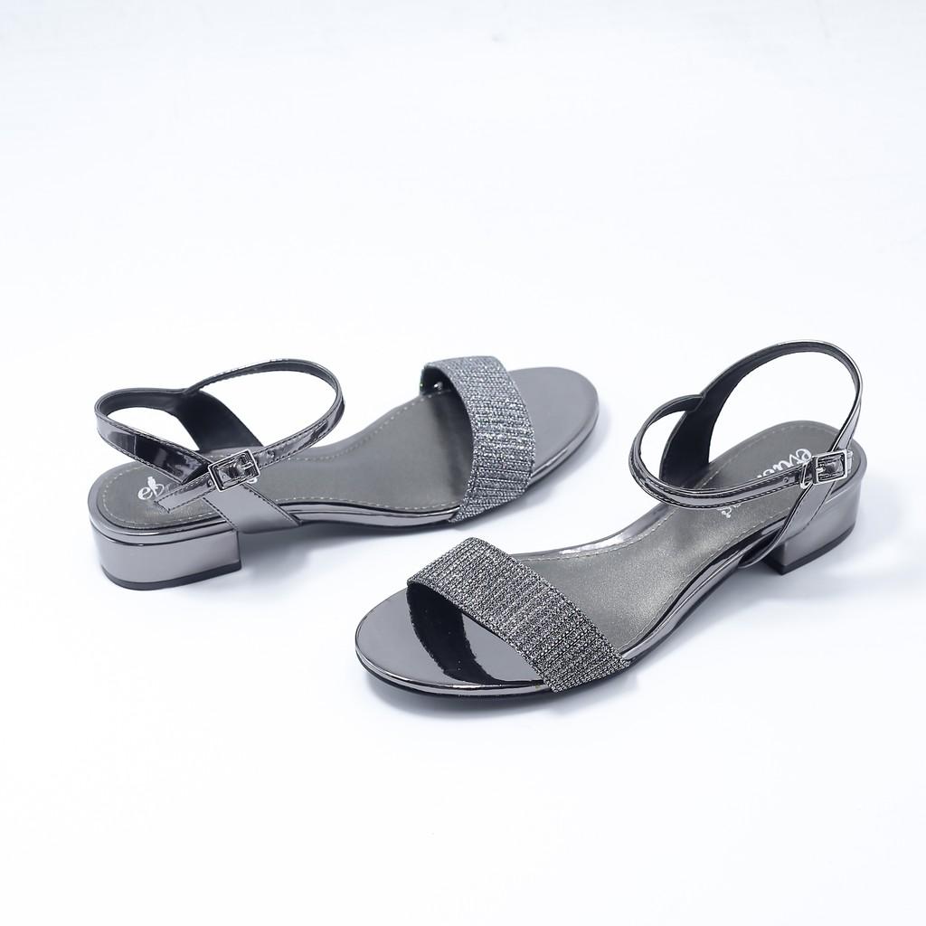 Sandal Gót Thấp Quai Ngang Kim Tuyến 2cm Evashoes EVA0034