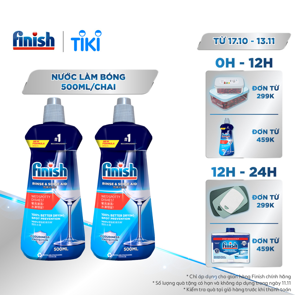 Combo 2 chai Nước Làm Bóng Chén Bát  Finish Rinse &amp; Shine Aid - 500ML/chai