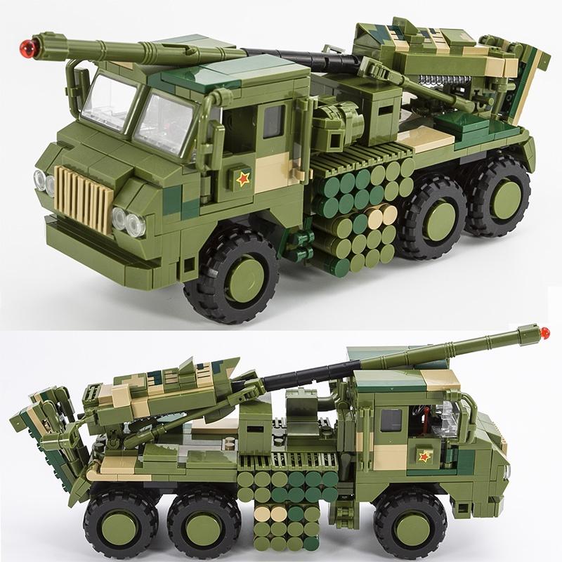 Đồ chơi Lắp ráp Xe Rocket Tự hành 155MM, Sembo Block 203121 Mounted Howitzer, Xếp hình thông minh, Mô hình quân sự