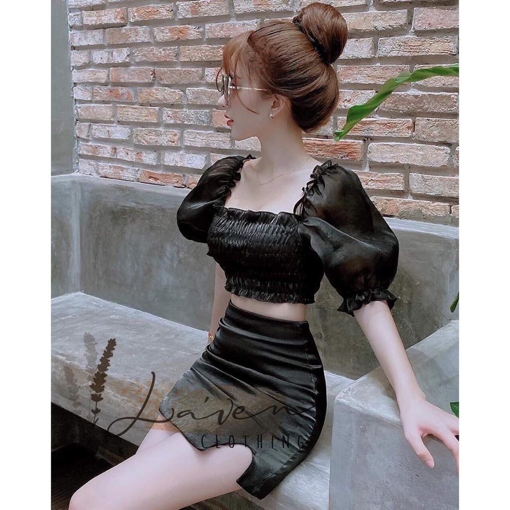 SET ÁO CROPTOP TAY PHỒNG + CHÂN VÁY SIÊU XINH