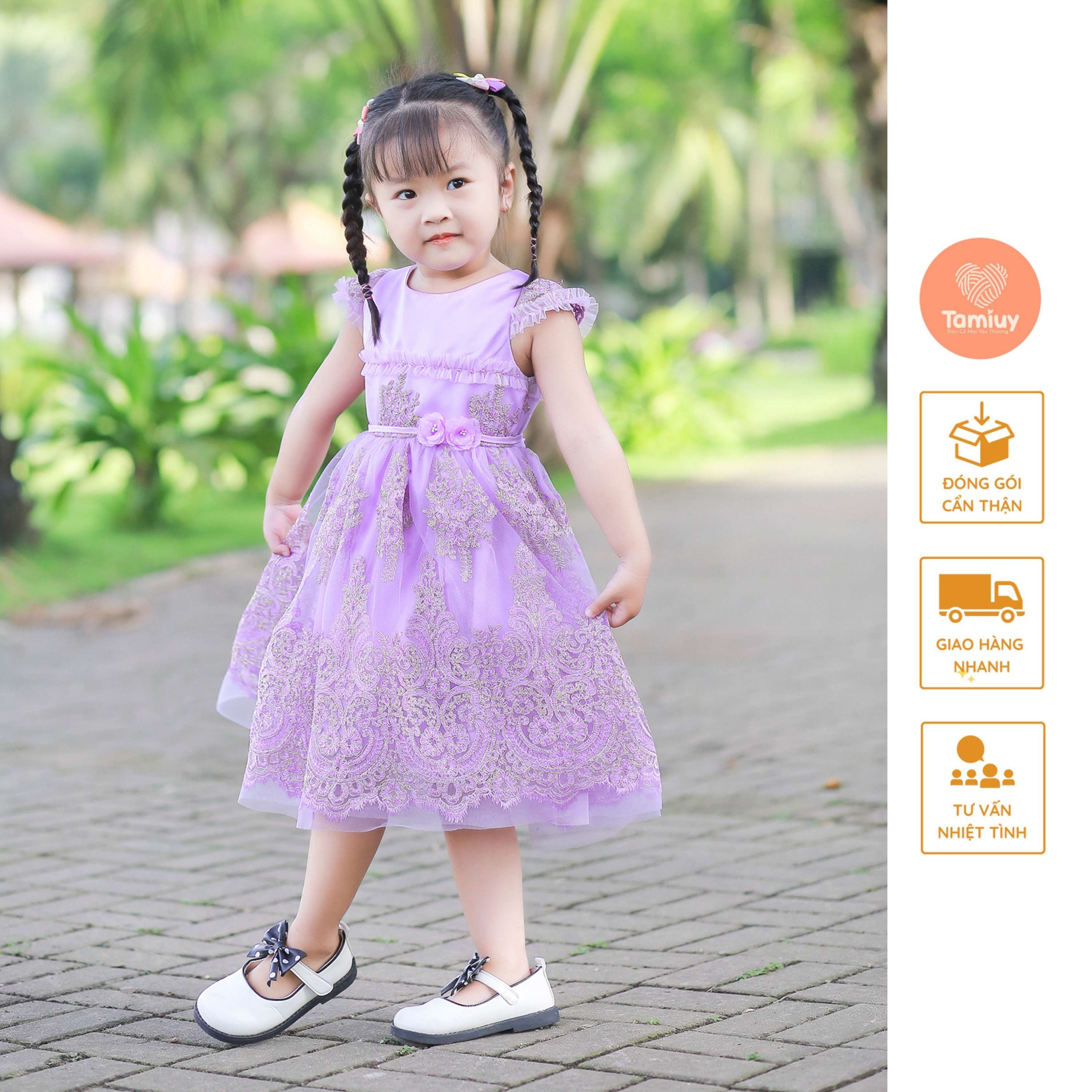 Đầm Dạ Hội Tamiuy Có Tay Ren Đăng Chân  Cao Cấp  Cho Bé Mặc Dự Tiệc Chụp Ảnh