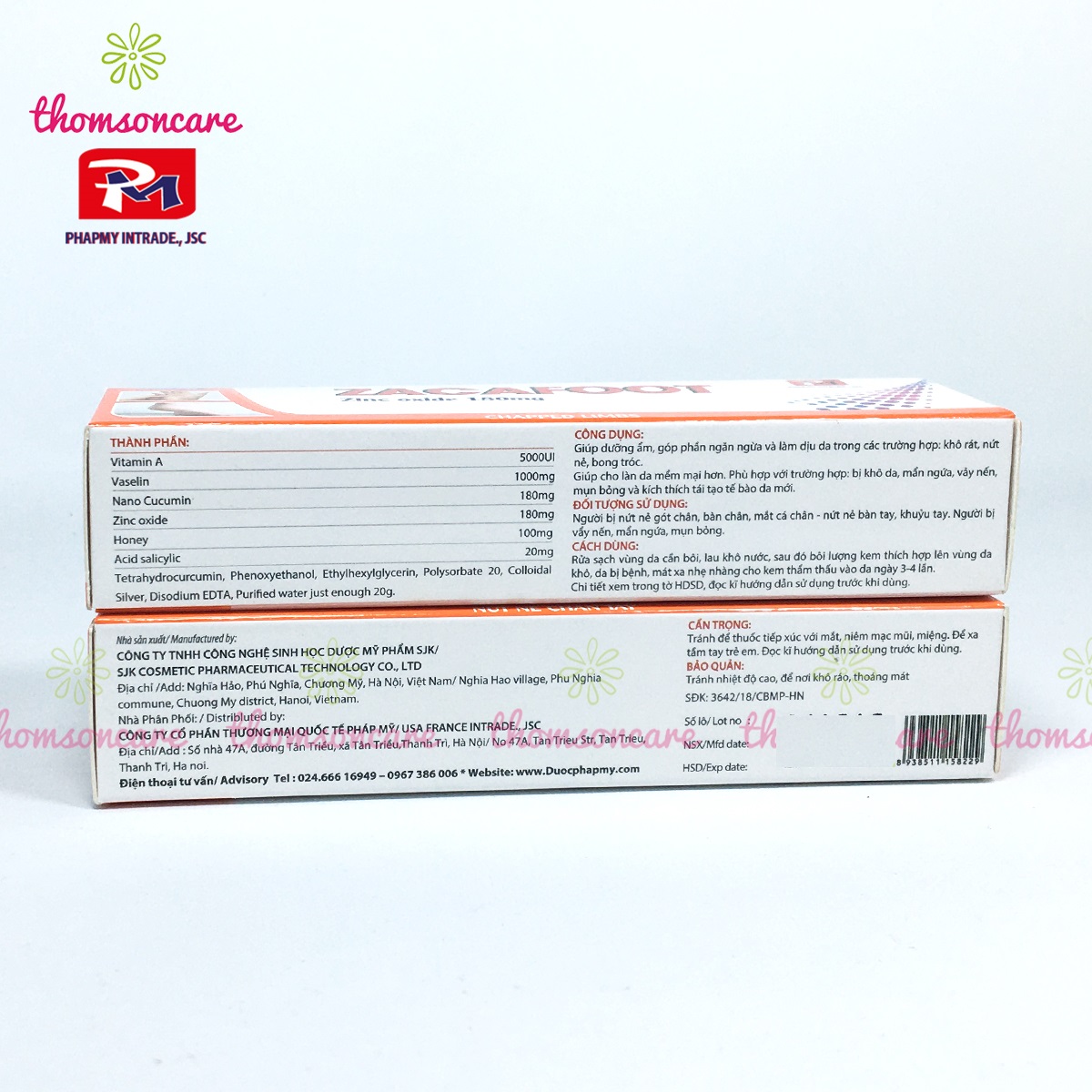 Zacafoot - Kem dưỡng ẩm, giảm khô, nẻ, nứt gót chân, tay - Từ Kẽm Oxyd, tinh chất nghệ Nano Curcumin, vaseline và mật ong