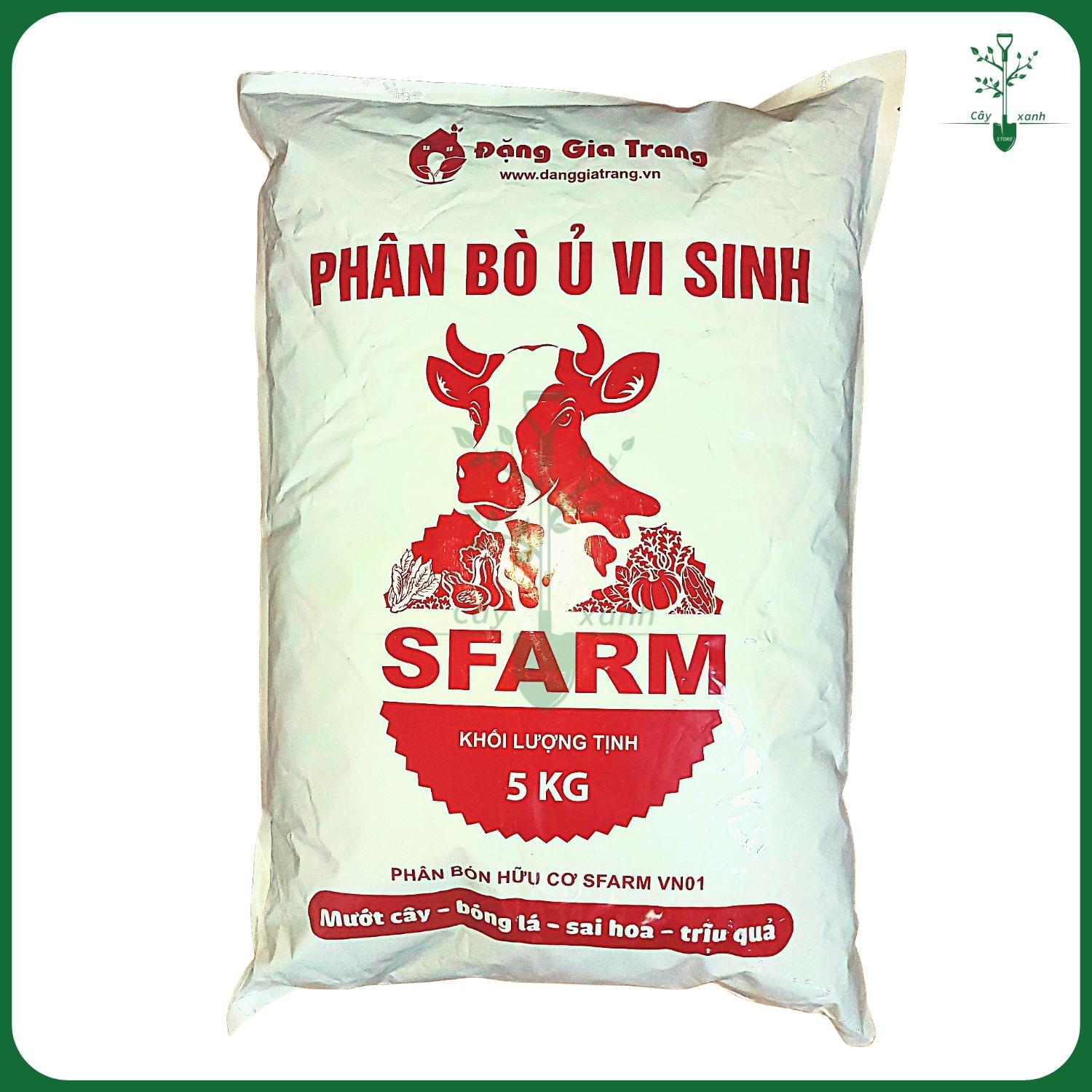 Phân bò ủ vi sinh SFARM đã qua xử lý - Kích rễ, Kích hoa, Đẹp hoa, Đẹp quả - Túi 5kg - Cây Xanh Store