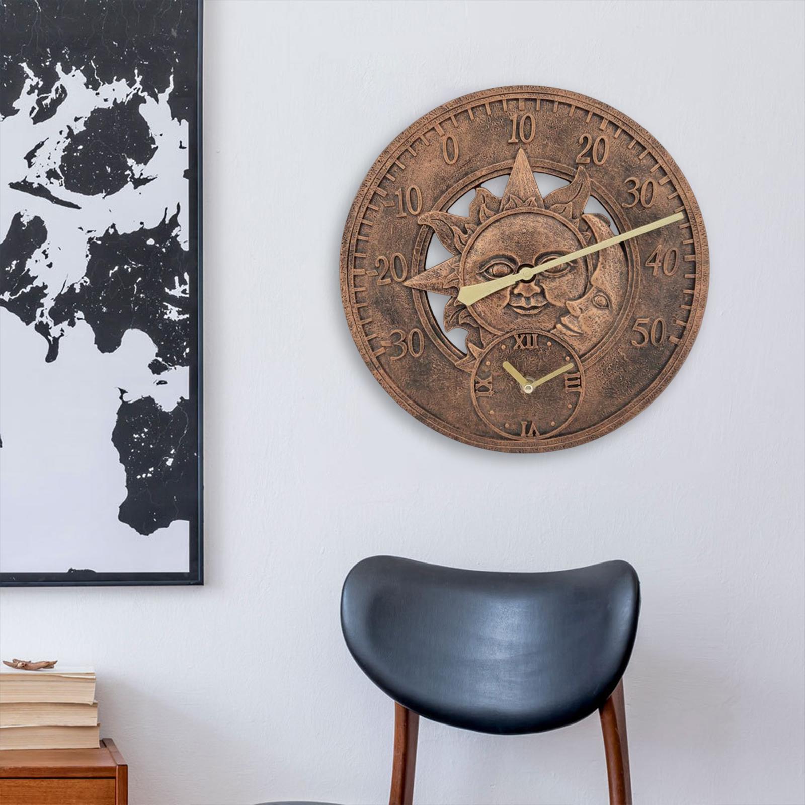 Wall Clock Waterproof Temperature Display Silent Non Ticking Living Room