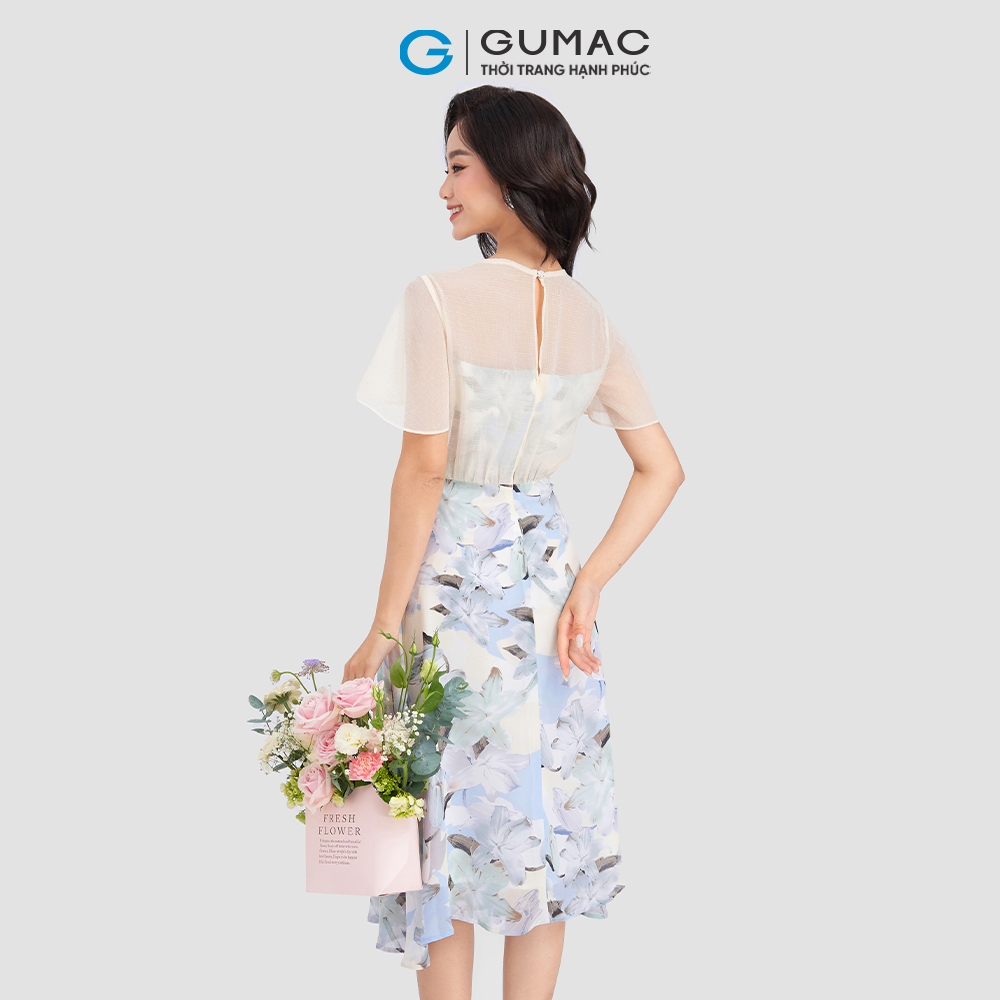 Đầm phối vải tay loe GUMAC DD03044