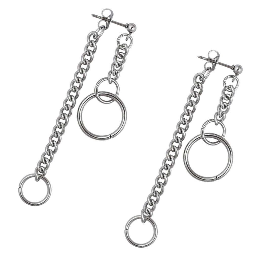 1 Pair Long Chain Tassel Hoop Drop Dangle Silver Color Ear Stud Earrings