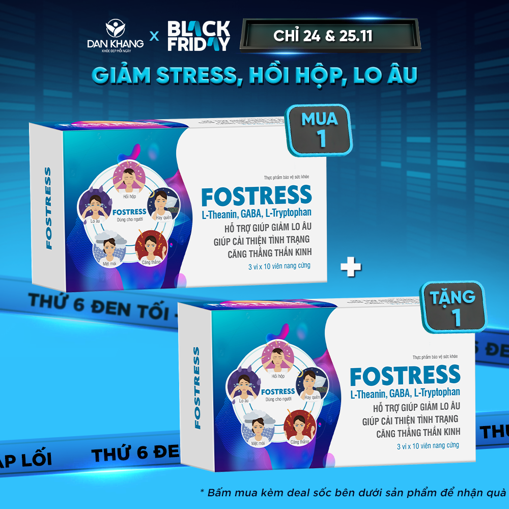 Viên Uống Giảm Căng Thẳng Lo Âu Chăm Sóc Giấc Ngủ Fostress Hộp 3 Vỉ x 10 Viên