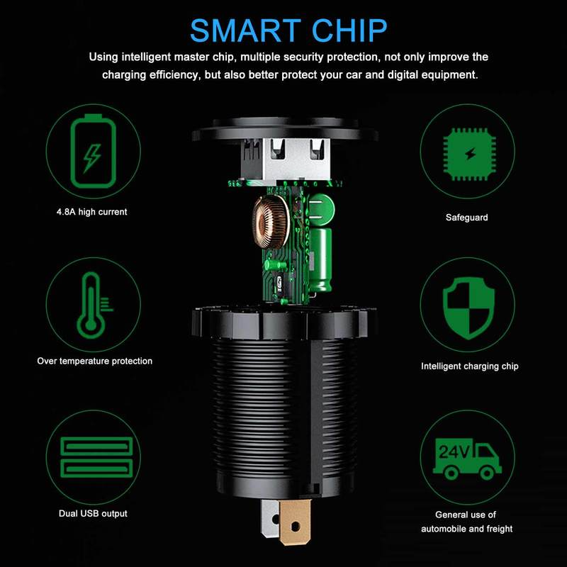 Điện tích nhanh 3.0 Ổ cắm bộ sạc xe hơi USB kép