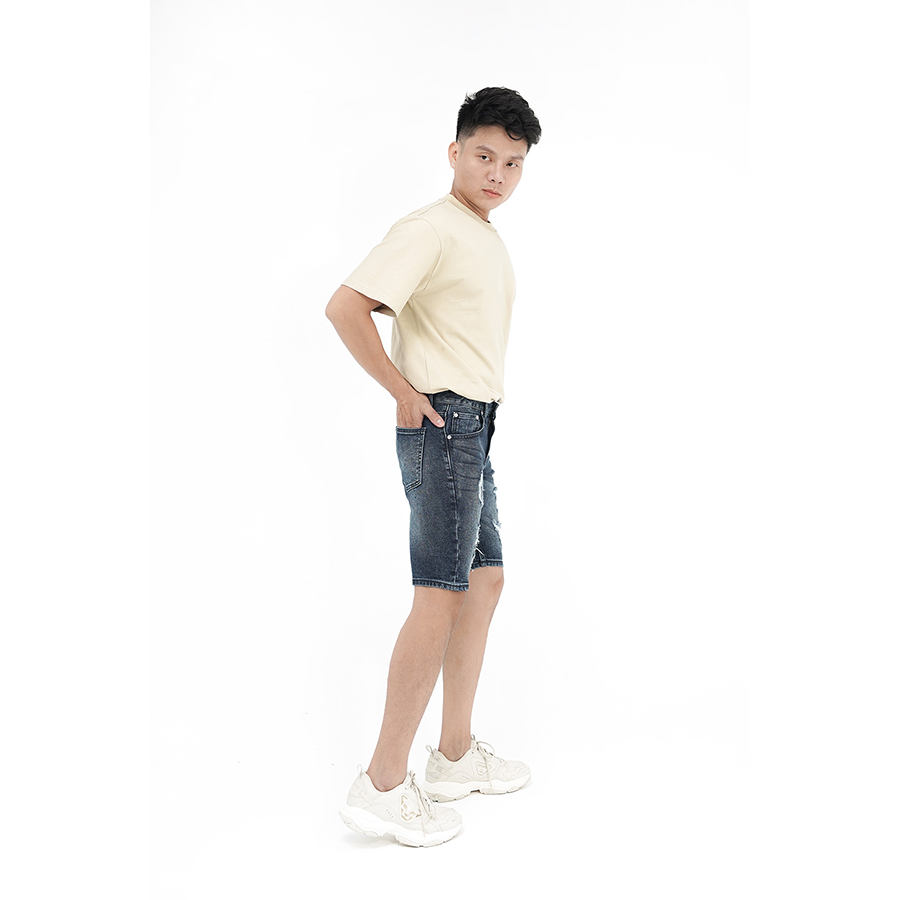 Quần Short Jeans Nam Rách Cao Cấp HUNTER X-RAYS  Slimfit Thun Màu Xanh Đen S45