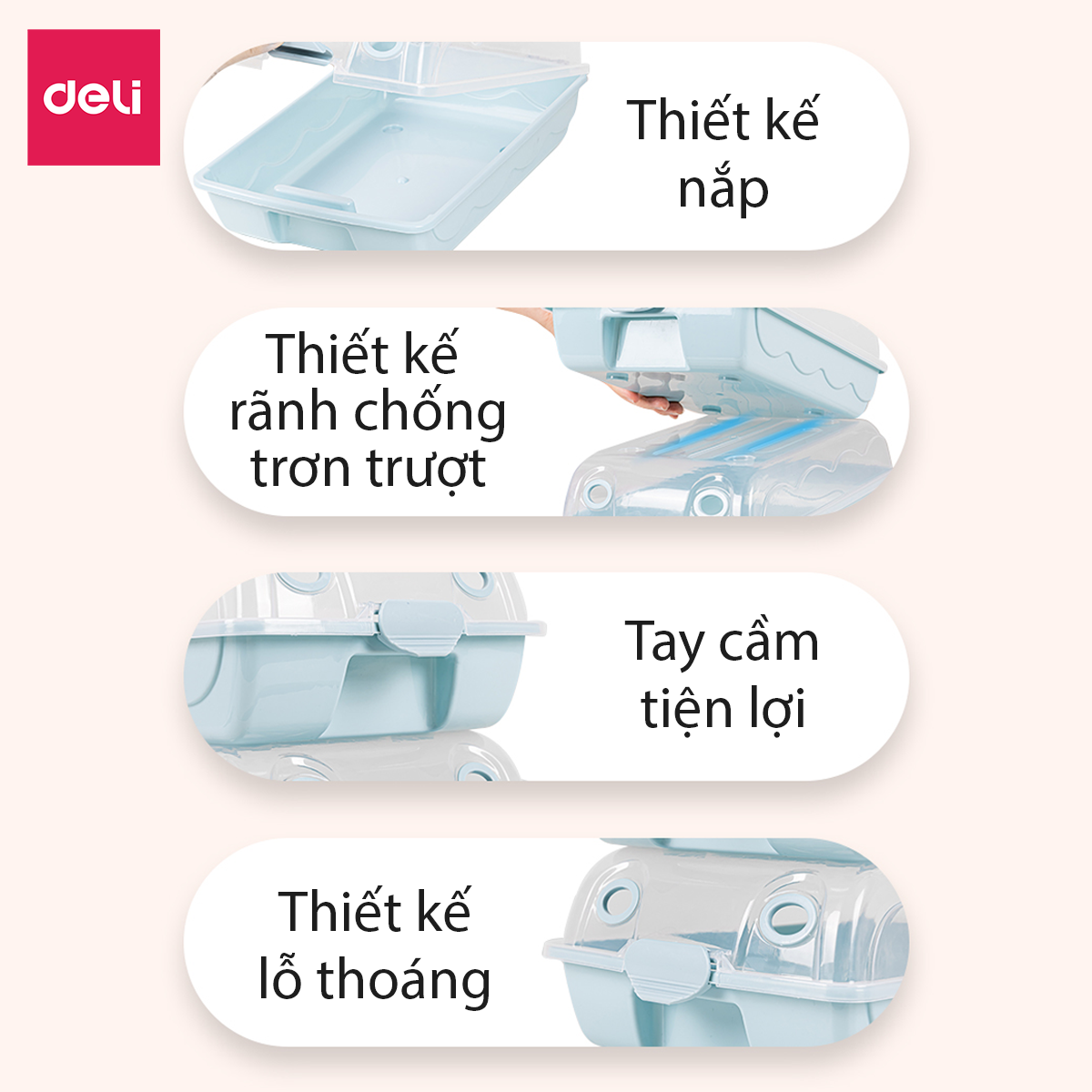 Hộp Nhựa Đựng Giày Trong Suốt Có Nắp Đậy Nhiều Màu Thông Minh Tiện Lợi Deli - Hộp Đựng Giày Nhựa PP Dẻo Chịu Lực Nhiều Size Có Thể Xếp Chồng