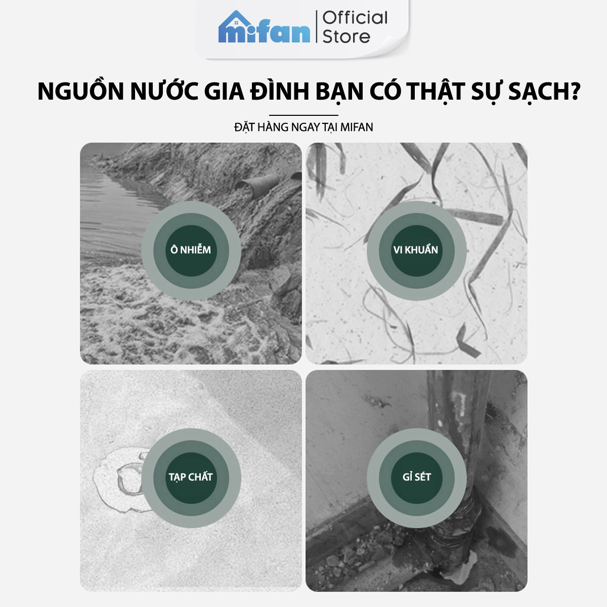 Đầu vòi rửa bát tăng áp lọc nước 3 chế độ phun Mifan - Lõi PP loại bỏ cặn bẩn, clo, màu và mùi, cổ xoay 360 bồn rửa chén