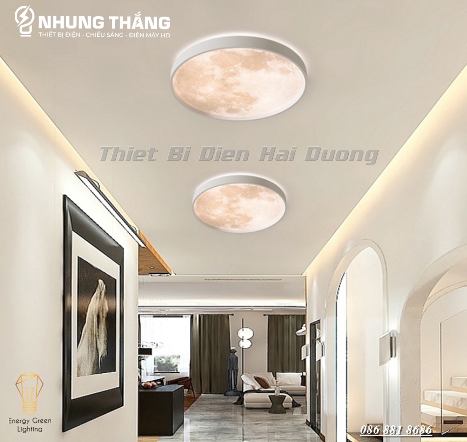 Đèn Ốp Trần Mặt Trăng Decor OT-3030 - Đường Kính 48cm - 3 Chế Độ Ánh Sáng - Kiểu Dáng Sang Trọng