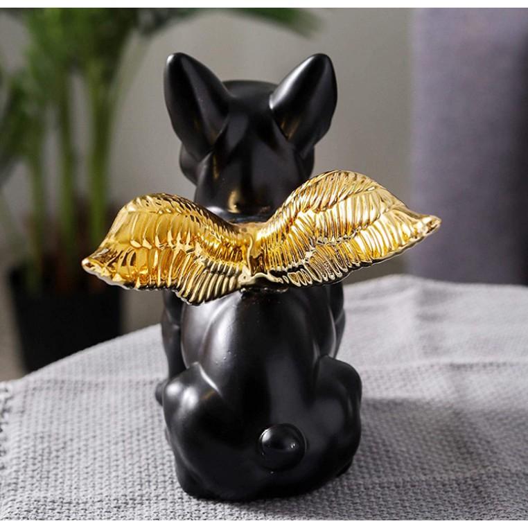 Tượng chú chó thiên thần mang tài lộc Angle Black Bull