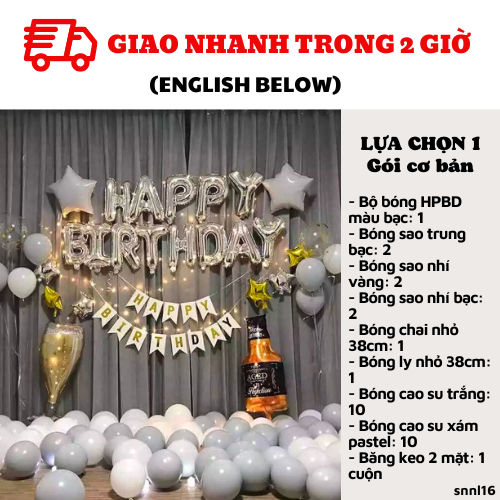 Bộ bong bóng trang trí sinh nhật người lớn trọn gói SNNL16