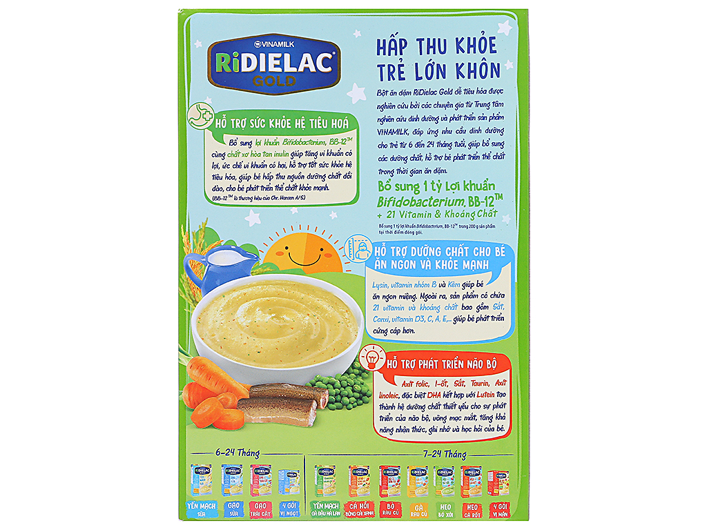 Bột ăn dặm Ridielac Gold lươn cà rốt đậu xanh hộp 200g