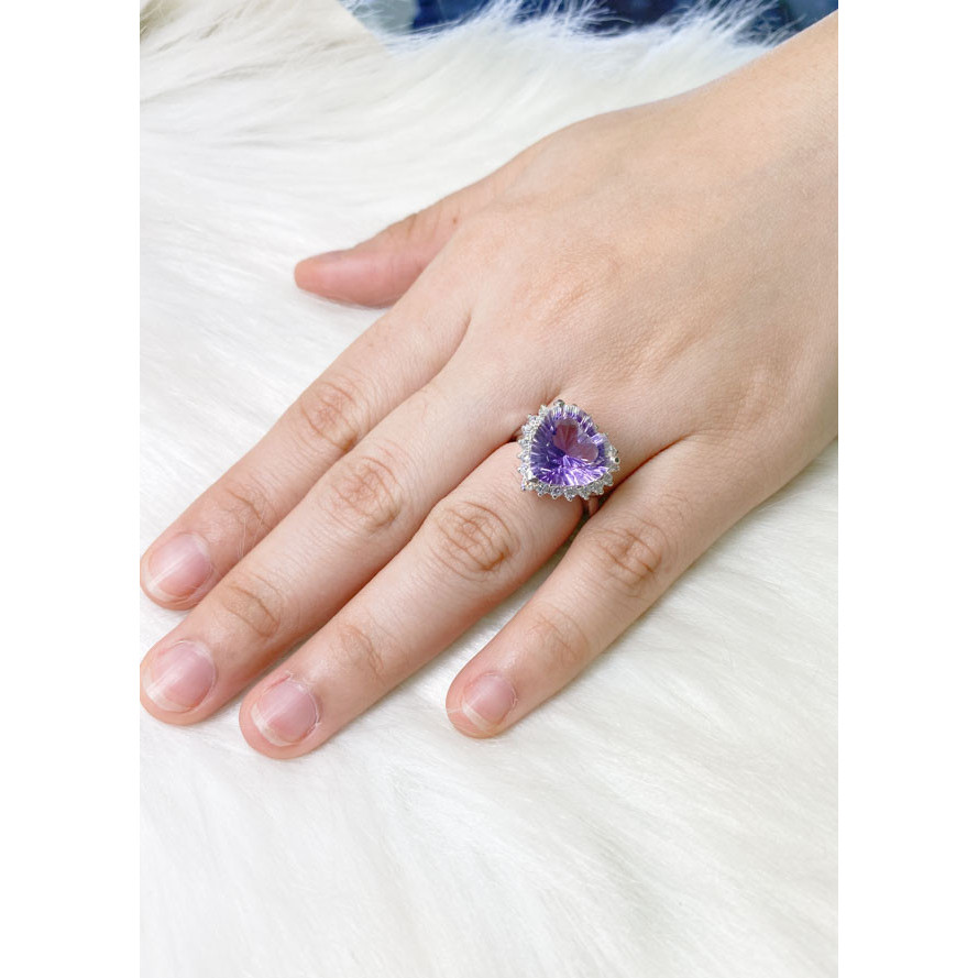 NHẪN NỮ ĐÁ AMETHYST  BẠC PHA CAO CẤP