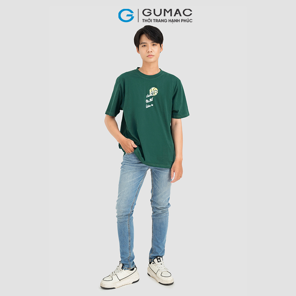 Áo thun nam cotton GUMAC ATNC08043 cổ tròn in shine