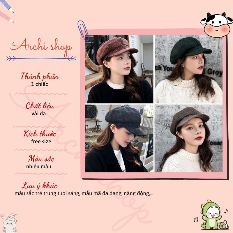 Mũ lưỡi trai beret ullzzang họa tiết kẻ