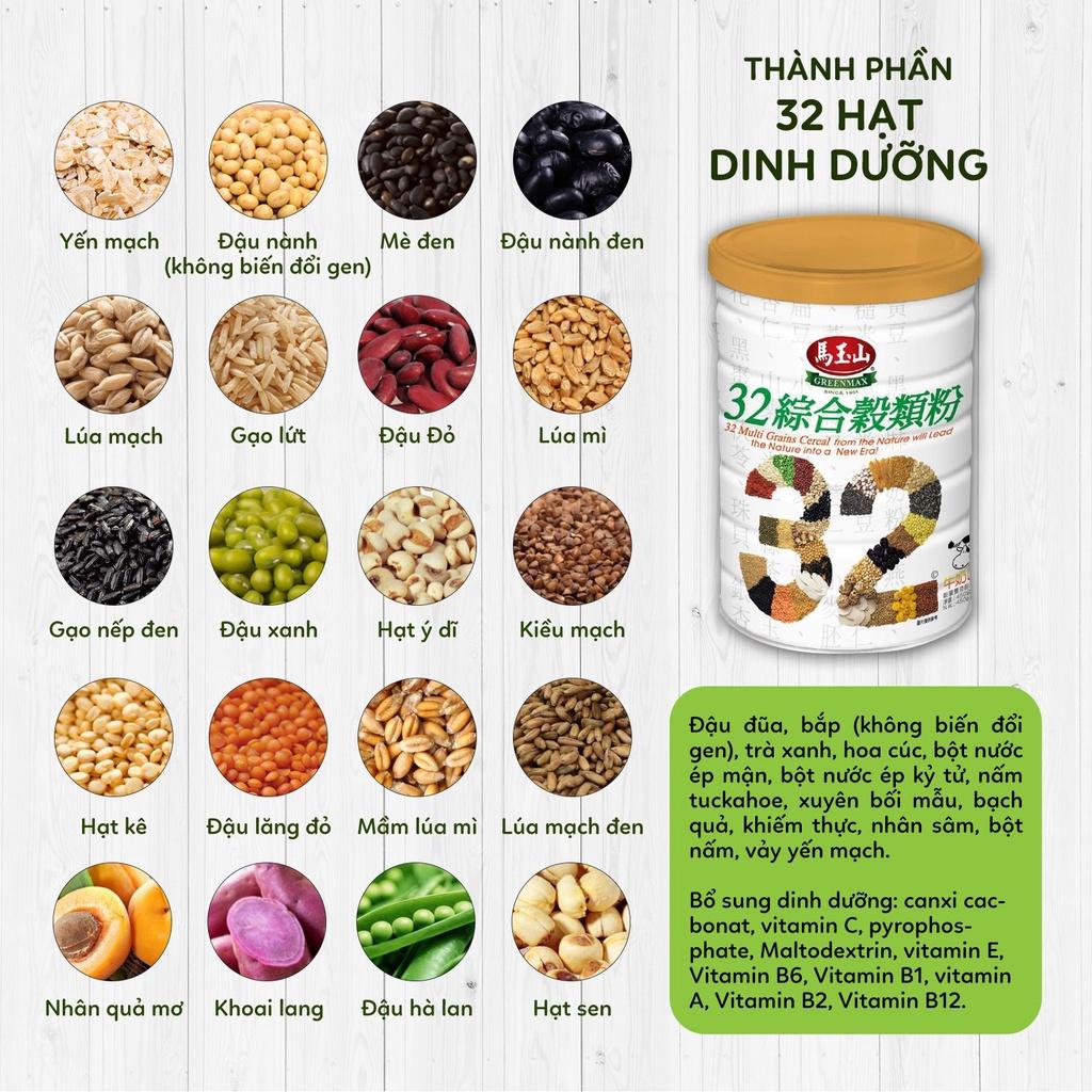 Ngũ cốc 32 vị hạt - không đường - Greenmax Đài Loan 450gr