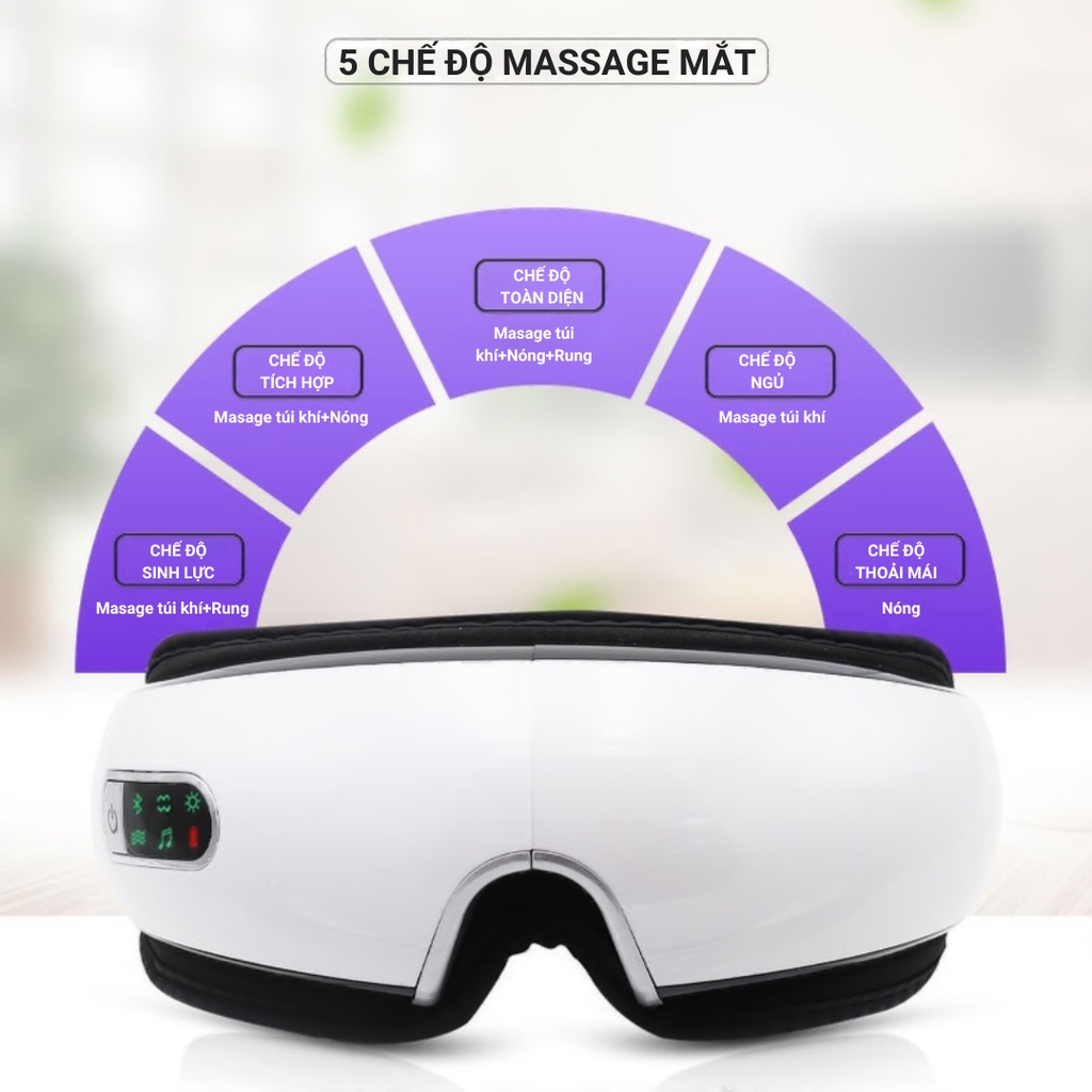 Máy Massage Mắt 3 Tính Năng Nhiệt – Rung – Khí Nén, Massage Vùng Thái Dương, Giảm Nhức Mỏi, Thâm Mắt