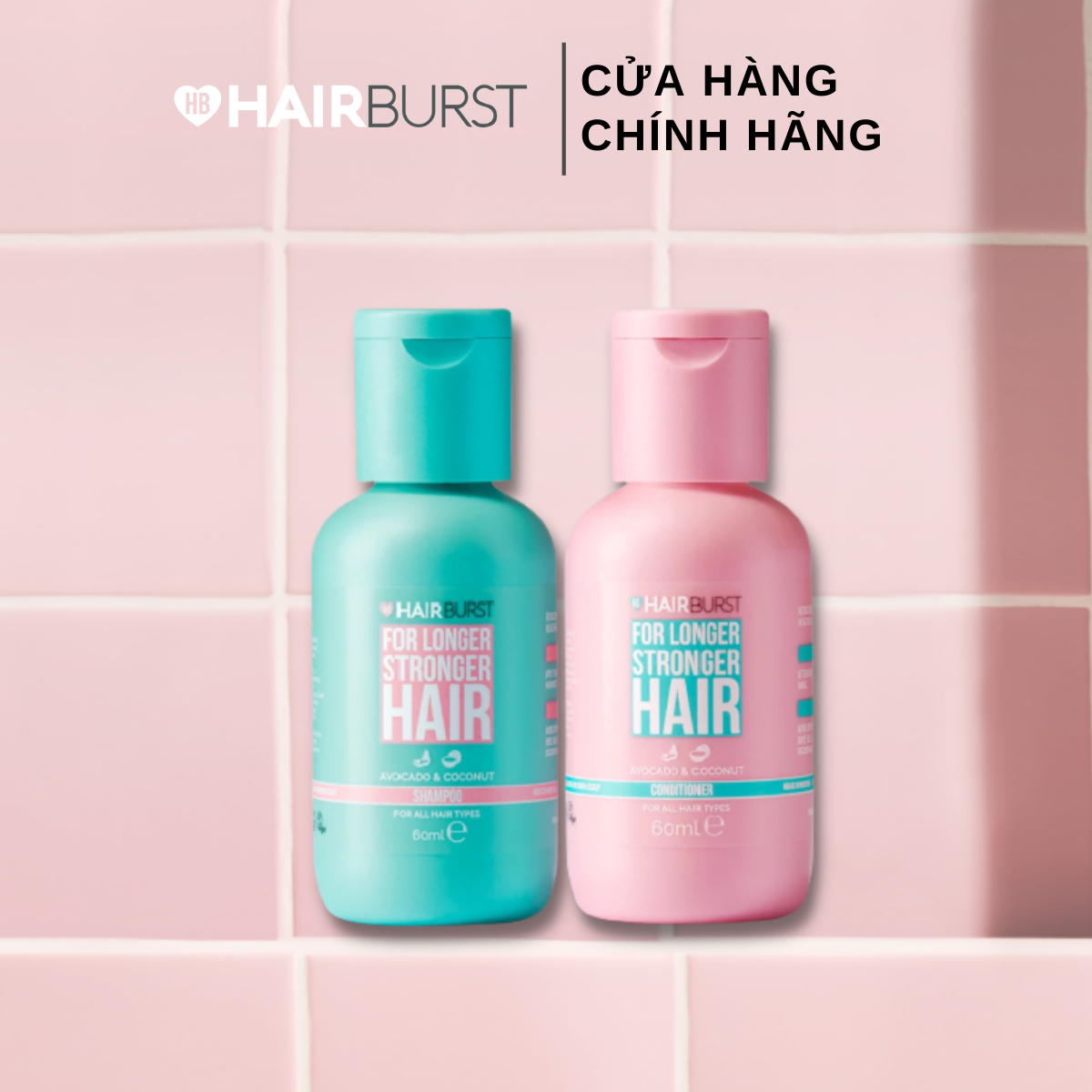 Set gội xả Hairburst Stronger Longer Hair - Travel Size 60ml/chai