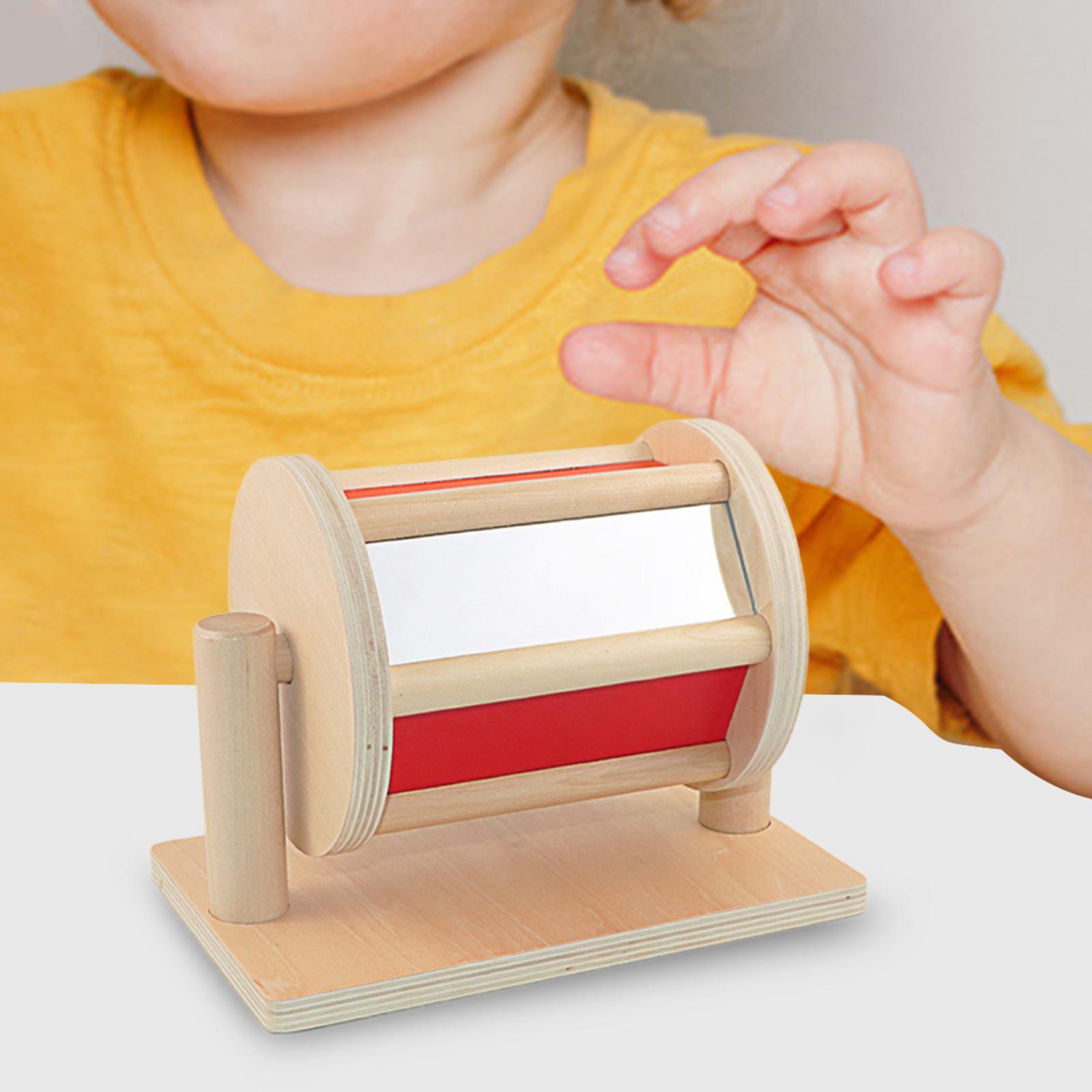 Montessori Materials Wooden Sensory Rotatable Drum Roller for 1-3 Year Old