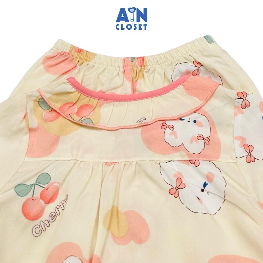 Bộ quần áo Dài bé gái hoạ tiết Thỏ Cherry Cam Phấn Lanh lụa - AICDBG2SVN4G - AIN Closet