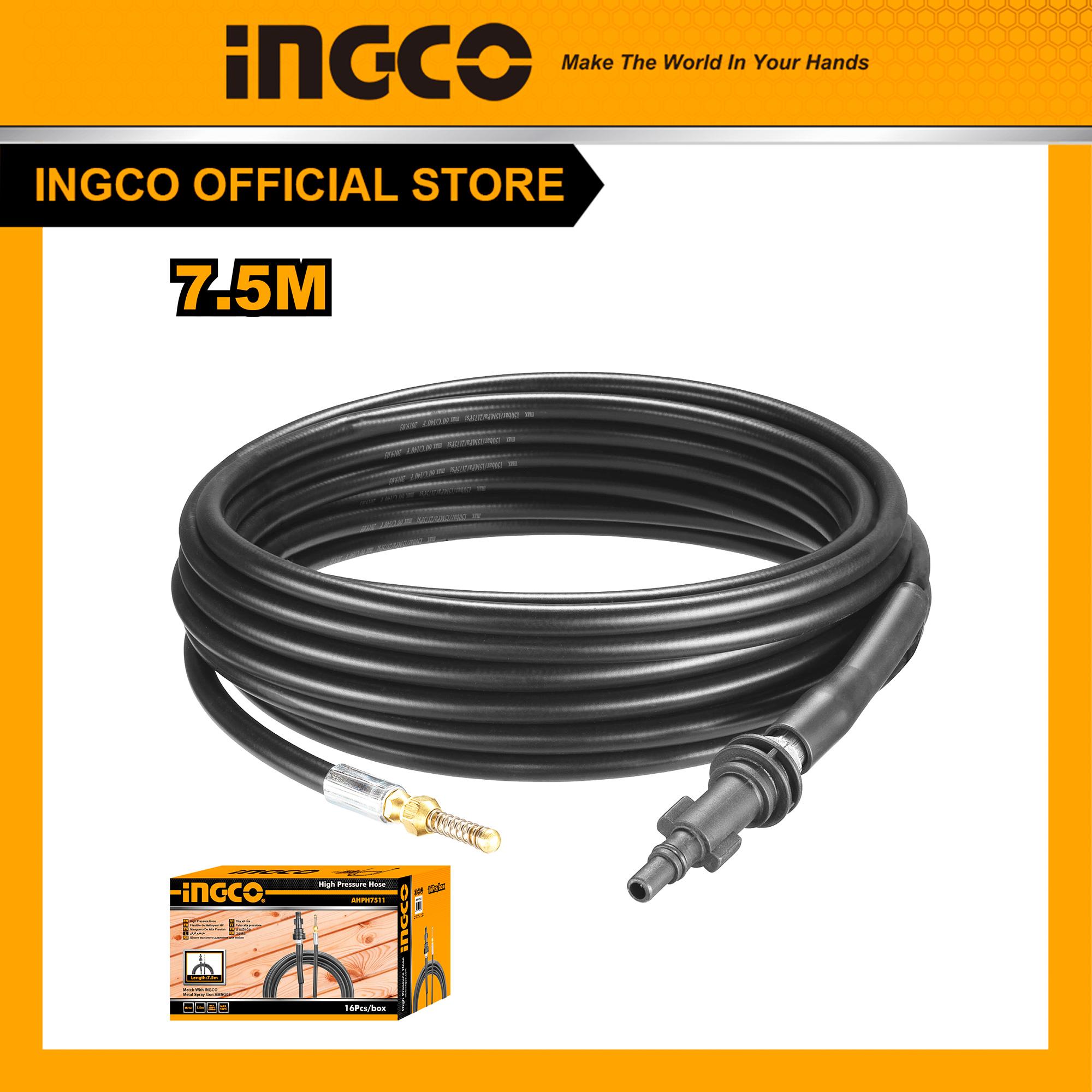 Cuộn dây thông tắc cống, thông tắc đường ống nước thải bằng áp lực nước AHPH7511 dây dài 7.5m nối với máy rửa xe Ingco
