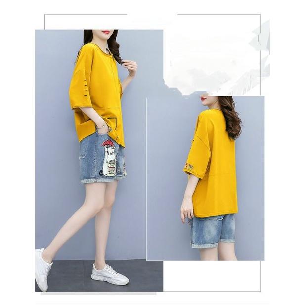 HÀNG NHẬP - SÉT BỘ SHORT QUẦN JEAN ÁO THUN VÀNG