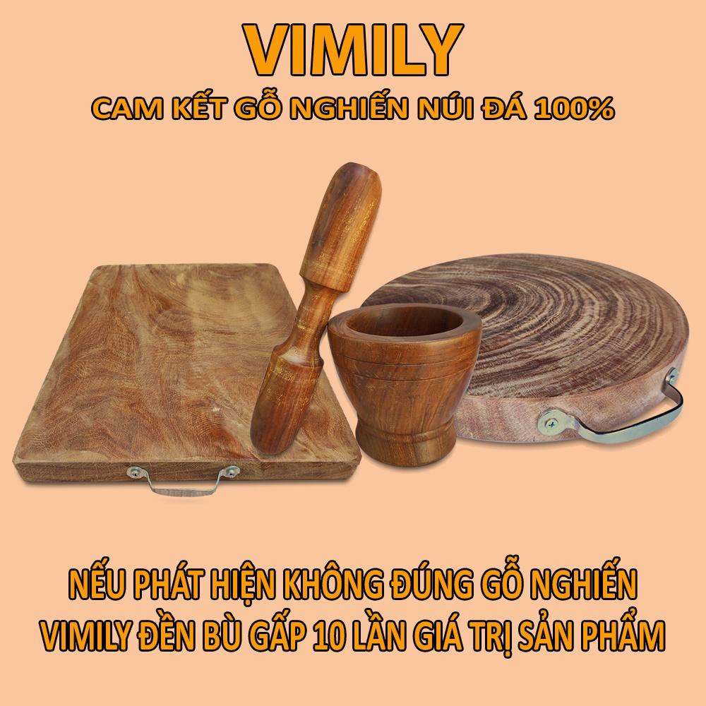 Cối chày gỗ nghiến Tây Bắc núi đá giã thức ăn gia vị VIMILY kích thước 18cm