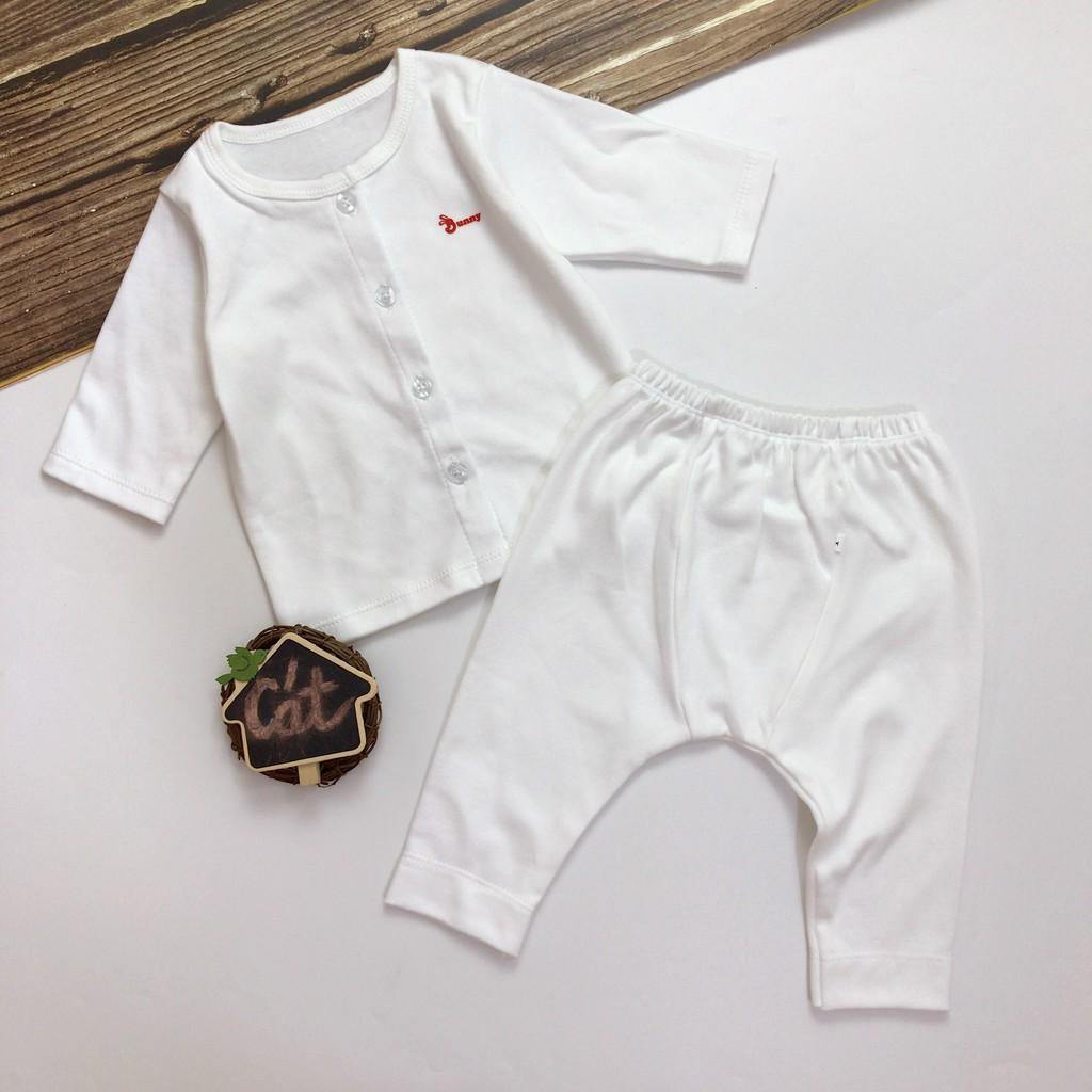 Bộ sơ sinh thun cotton cho bé 0-3m không nón bao tay chân mẫu quần lưng thun