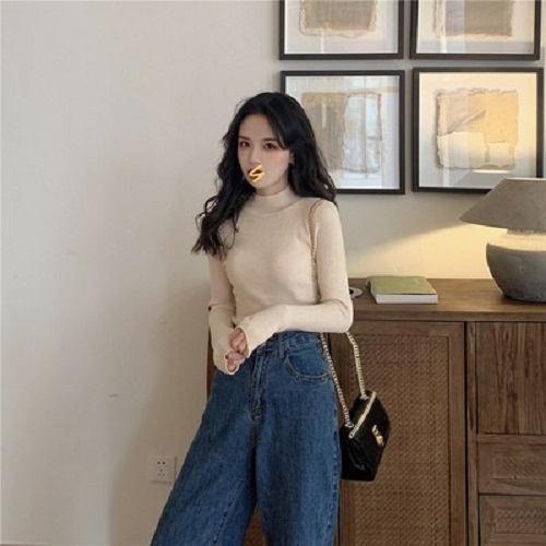 Áo len tay dài cổ cao 3 phân chất len tăm mềm mịn