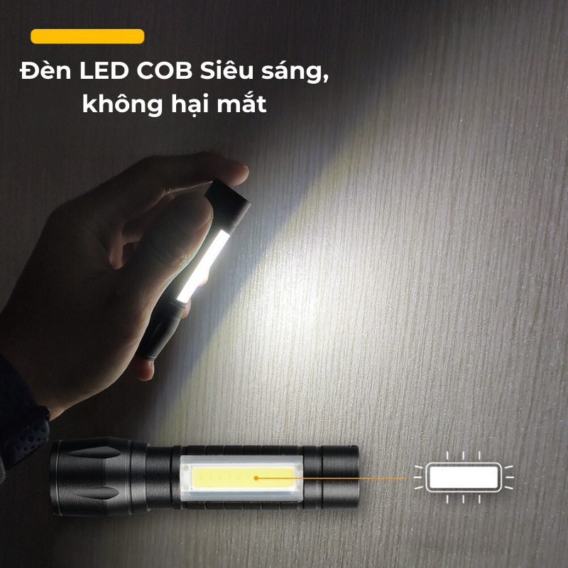 Đèn pin mini siêu sáng  với 3 chế độ sáng , có zoom ,dây cắm sạc  ,chống sốc , chống nước  kèm hộp đựng sang trọng