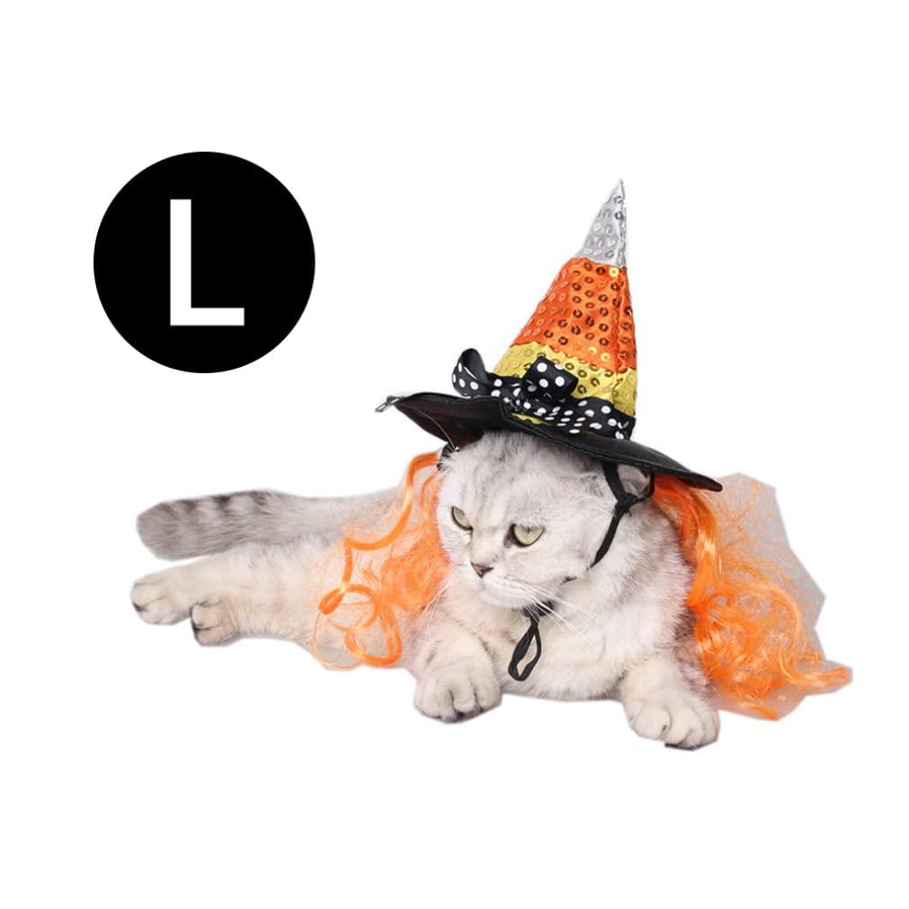Mũ phù thủy cho mèo với tóc, trang phục Halloween cho thú cưng cho những người đứng đầu ngày lễ với mũ trùm đầu vui vẻ, mũ của Sorcerer cho mèo con