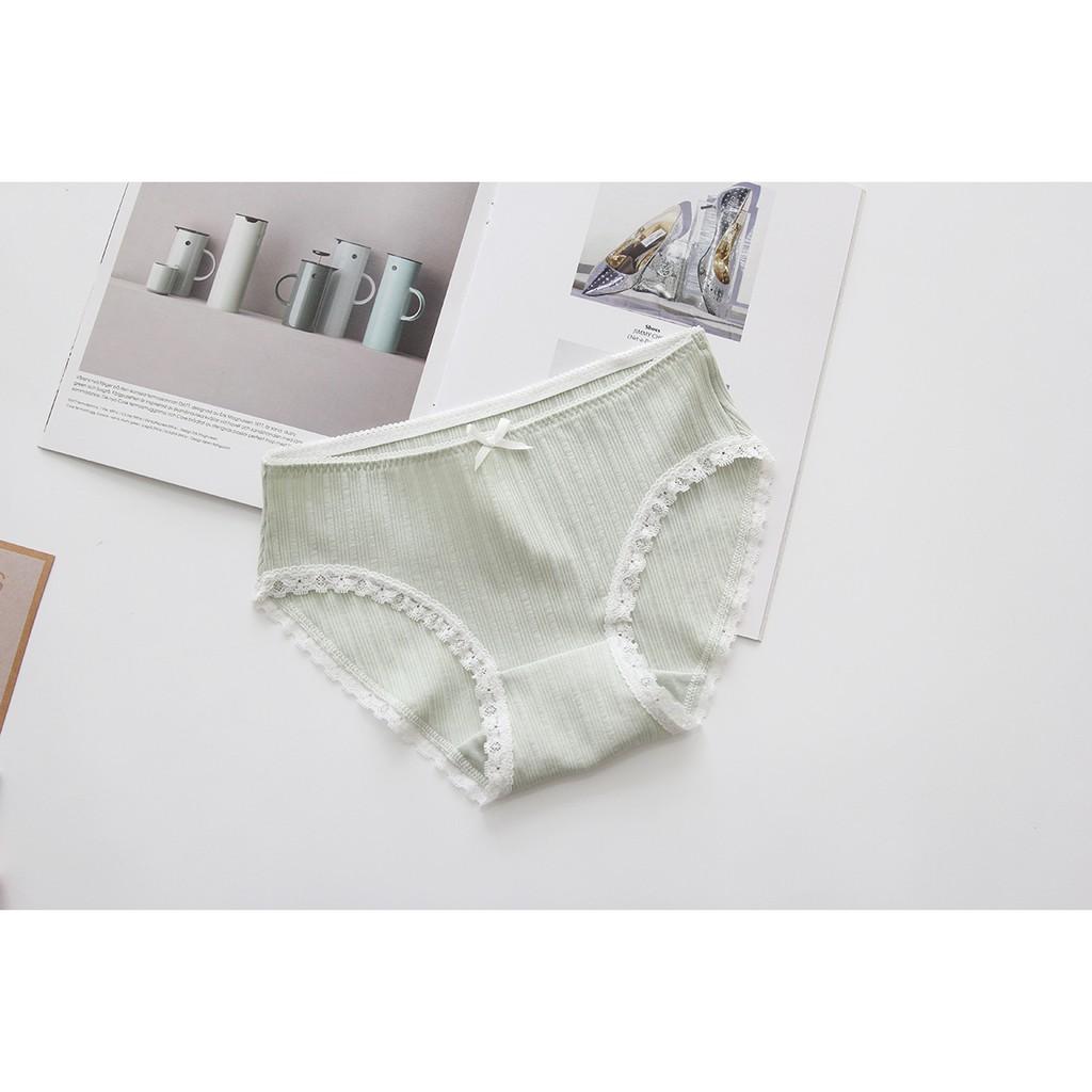 Quần lót nữ viền ren chất cotton len sợi tăm