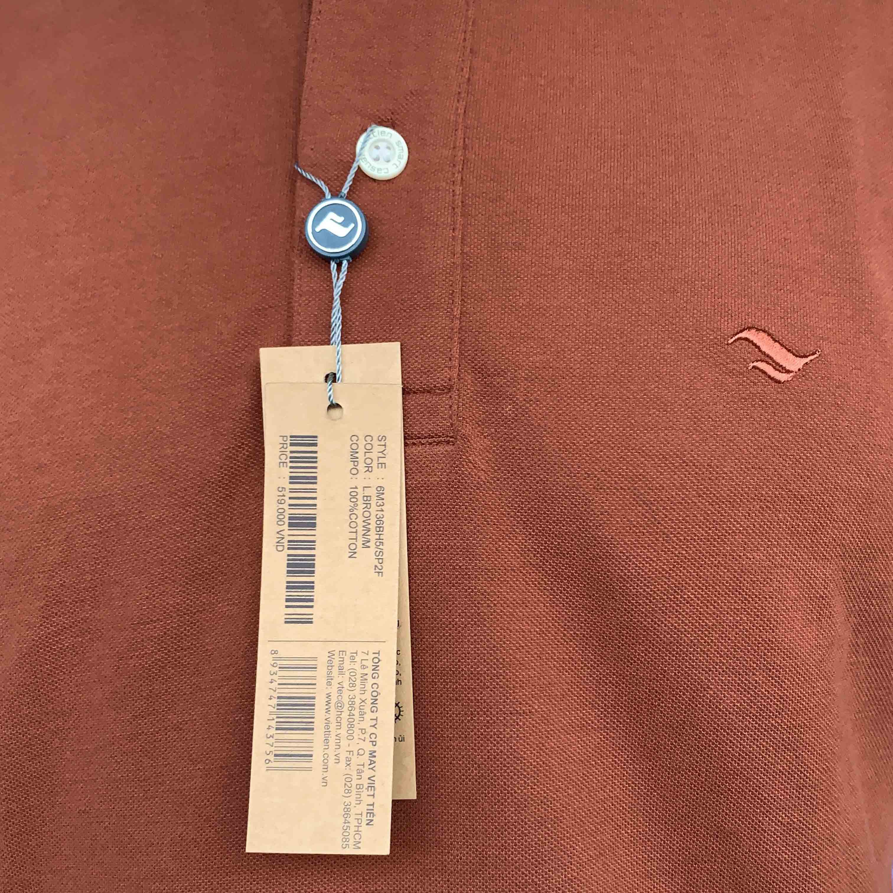 Viettien - Áo thun nam có cổ màu nâu sáng 6M3136 regular