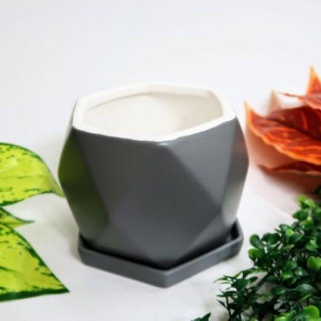 Chậu sứ trồng cây hình trụ trám gồm đĩa, men lạnh độc đáo , gốm sứ Trung Quốc cao cấp