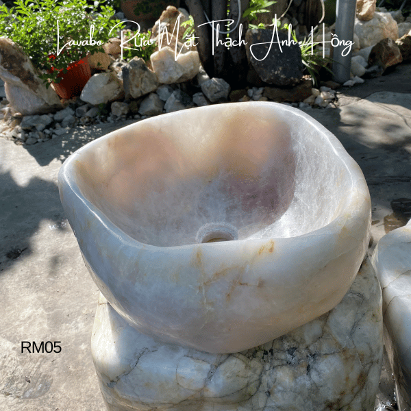 Lavabo rửa mặt thạch anh hồng NHASAN RM05 nặng 16.5kg, kích thước (35 x 34 x 15 cm)