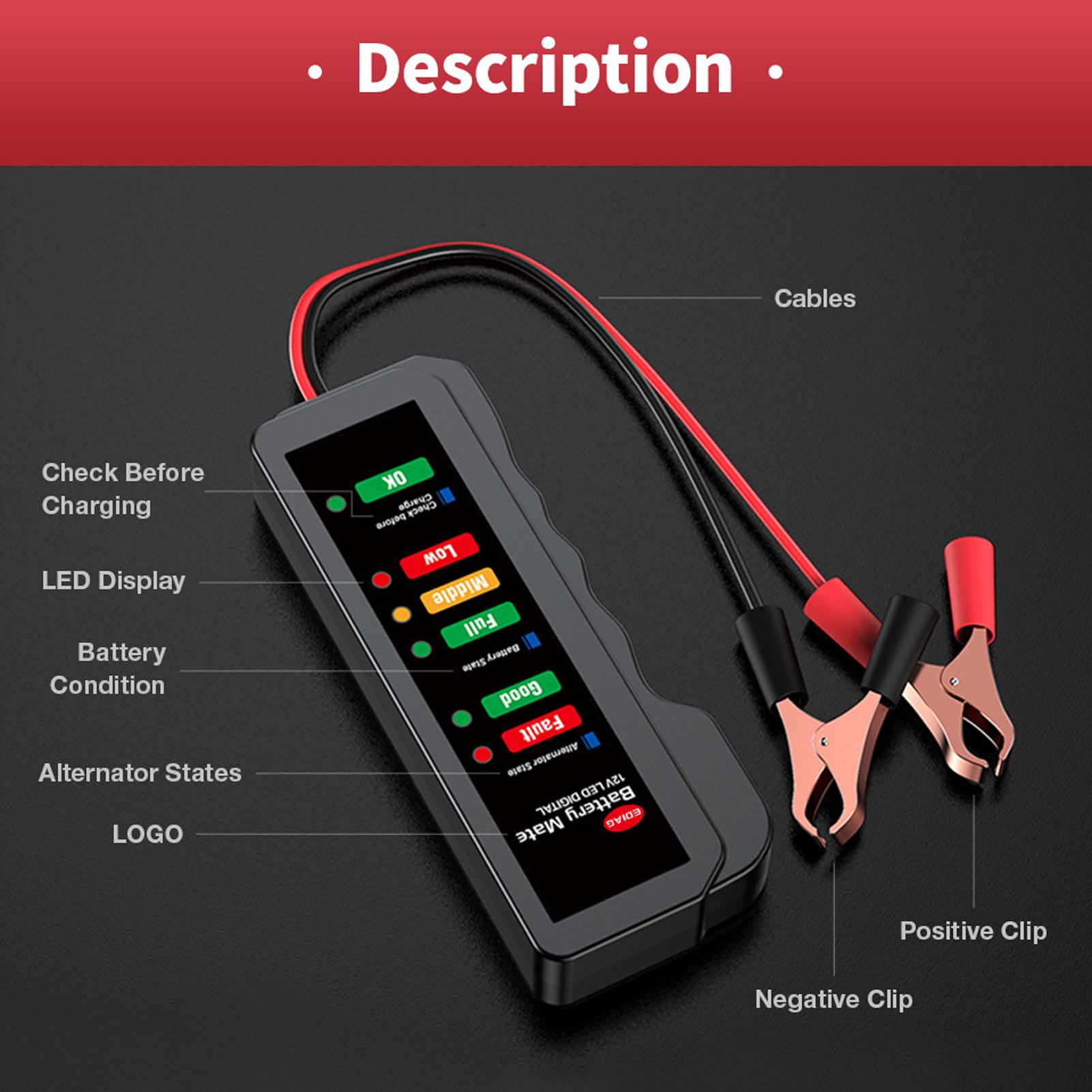 LED Lights Display12 V Vehicle Motorcycle Battery Tester Auto Car Battery Test Reverse Protect Function