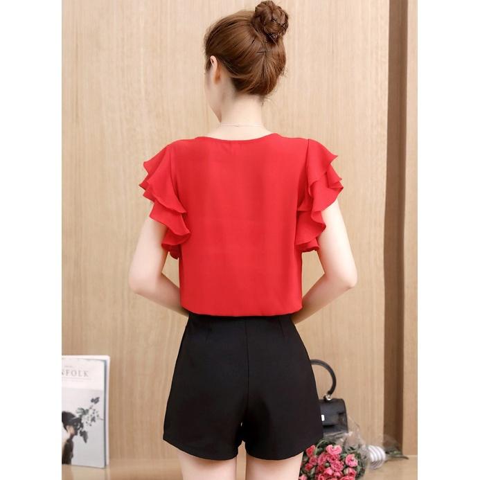 Áo Kiểu Cổ Phối Ngọc Tay Cánh Dơi 2 Tầng Cách Điệu