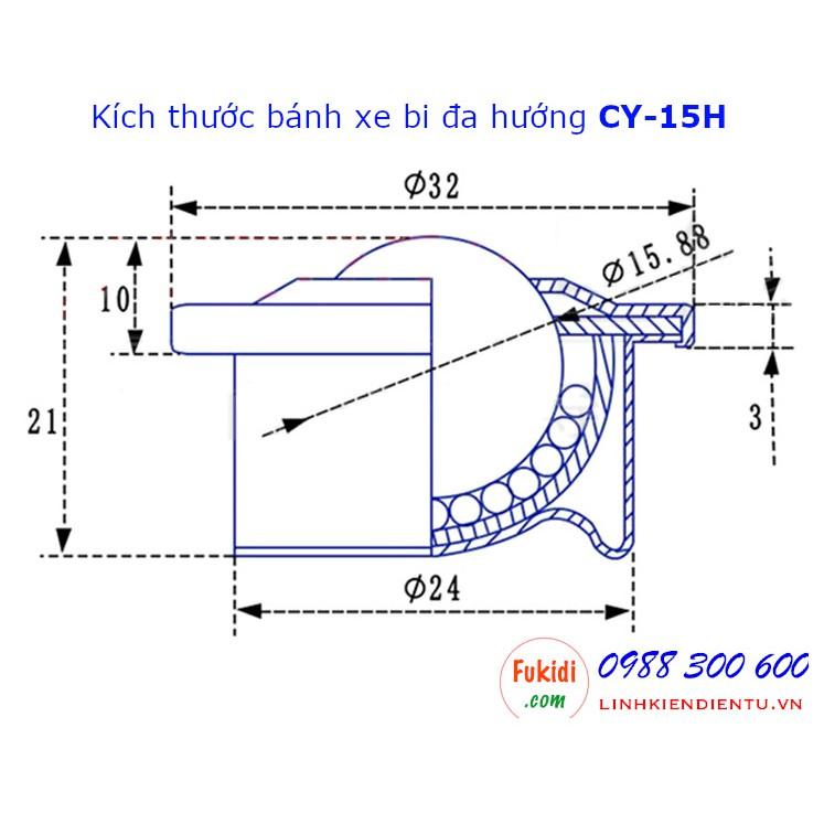 Bánh xe bi đa hướng, con lăn bi đa hướng CY-15, bi thép/bi nylon 15mm tải 25kg - CY15HT | CY15AP | CY15AT