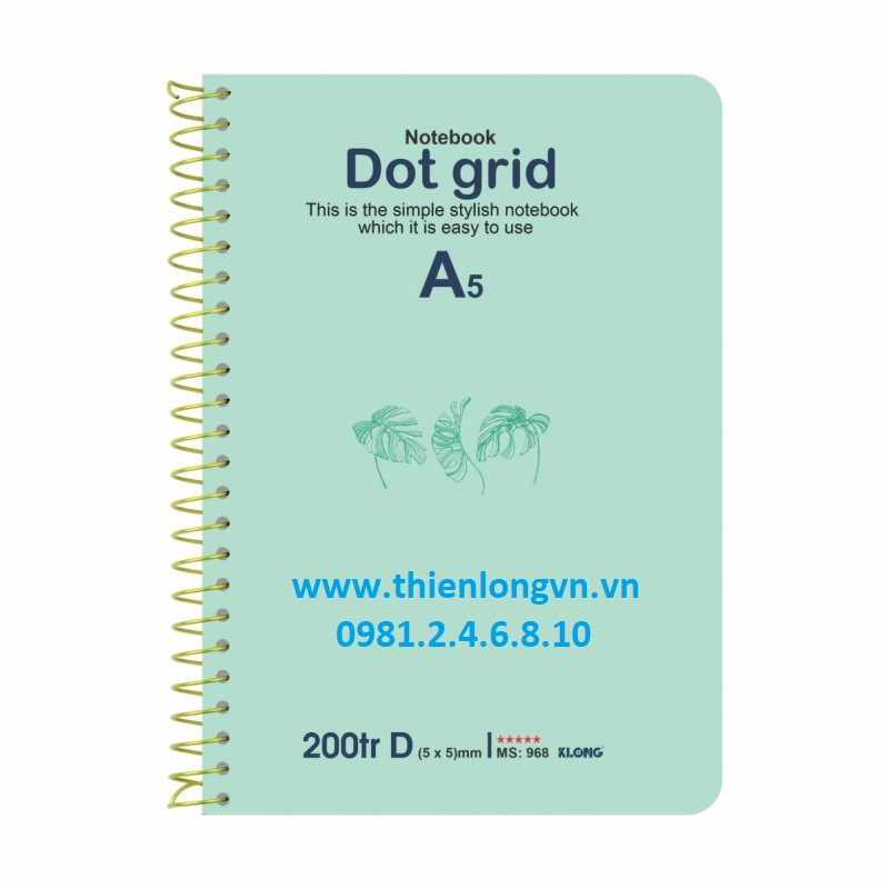 Sổ lò xo đơn ruột chấm Dot Grid A5 - 200 trang; Klong 968