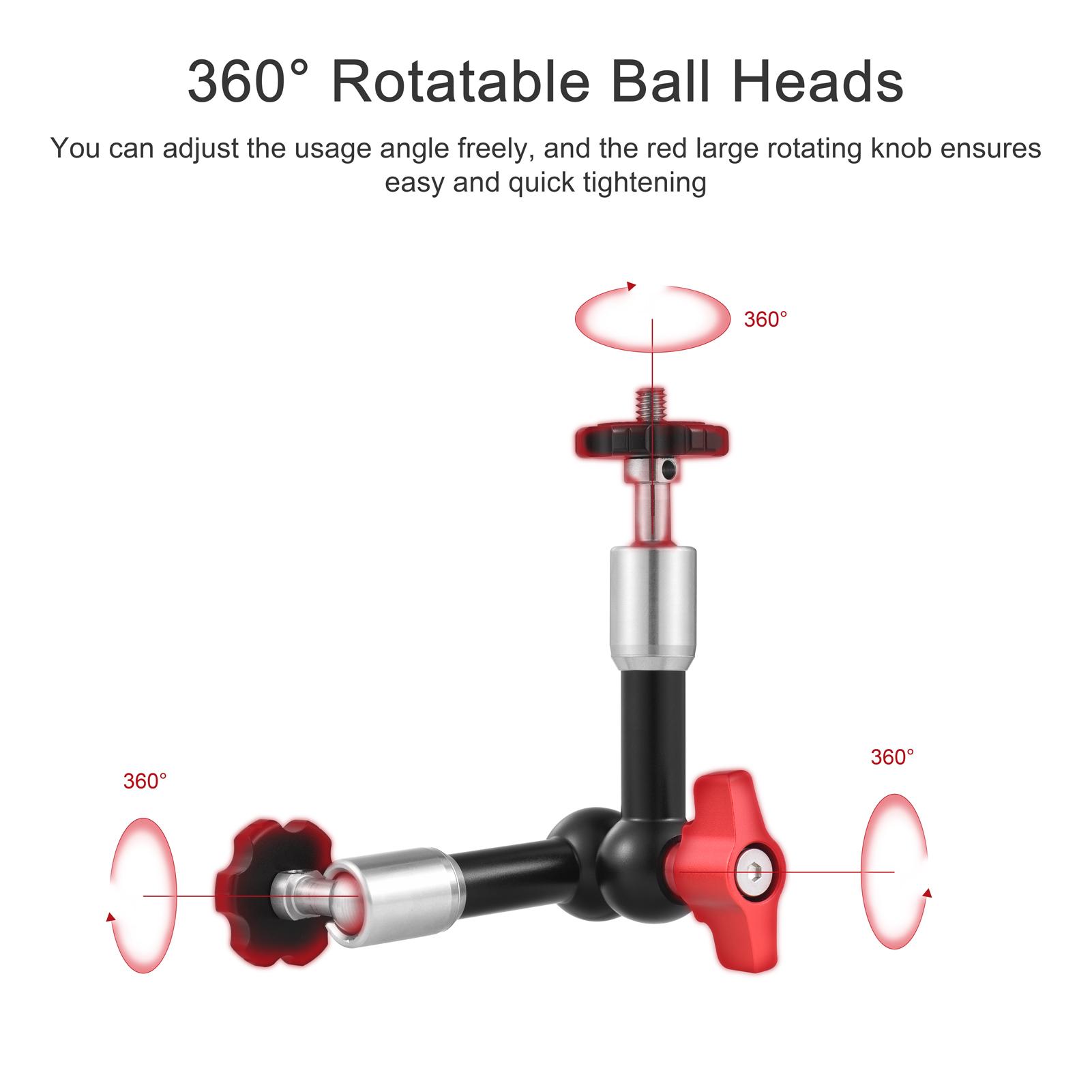 7 Inch Adjustable Articulating Friction Magic Arm Flexible Extension Bracket Aluminum Alloy with Dual 1/4 Inch Screw 360° Rotatable for Video Monitor LED Light Flash