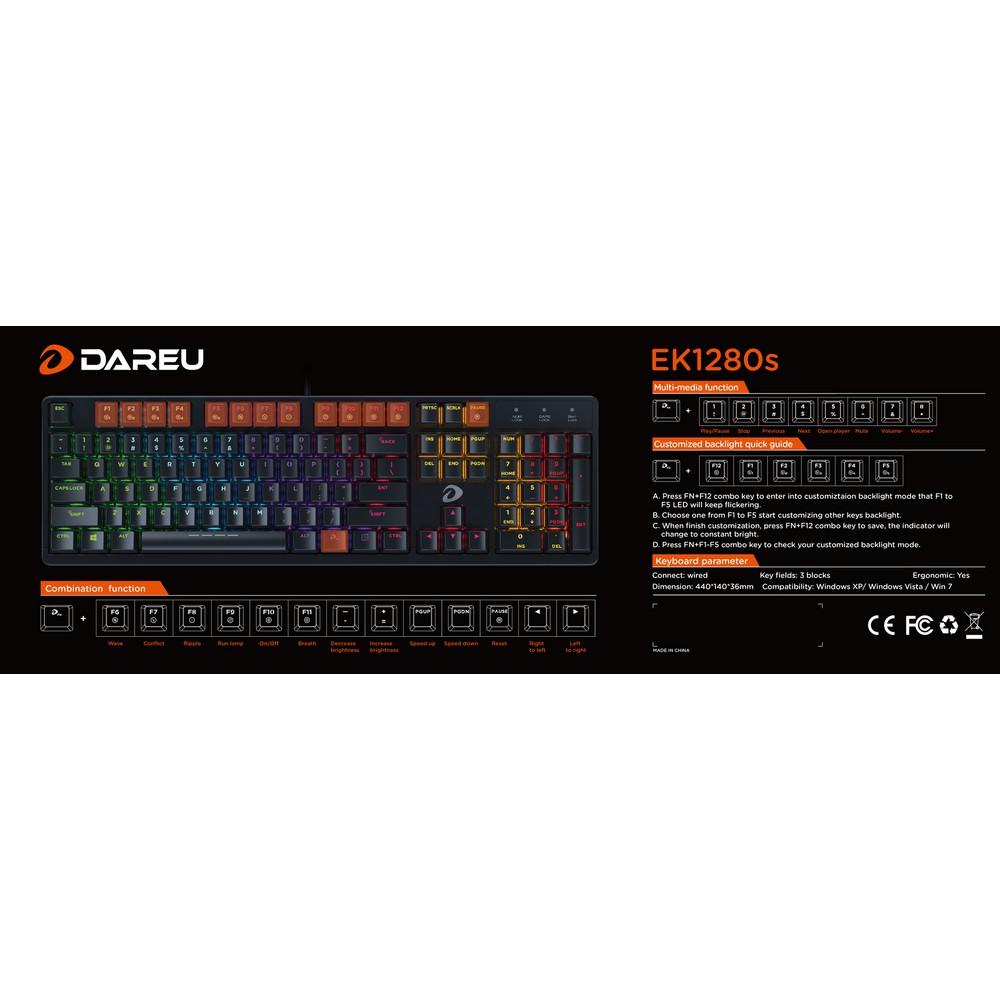 Bàn Phím Cơ Gaming DAREU EK 1280s 104KEY BLACK (MULTI LED, Brown/ Red D switch) - HÀNG CHÍNH HÃNG