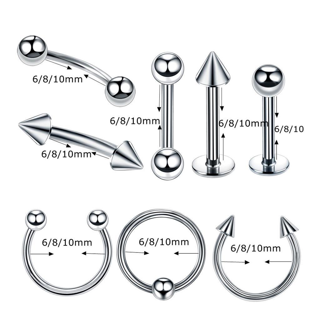 8 Pieces Black Nose Lip Studs Eyebrow Piercings 16g 6mm