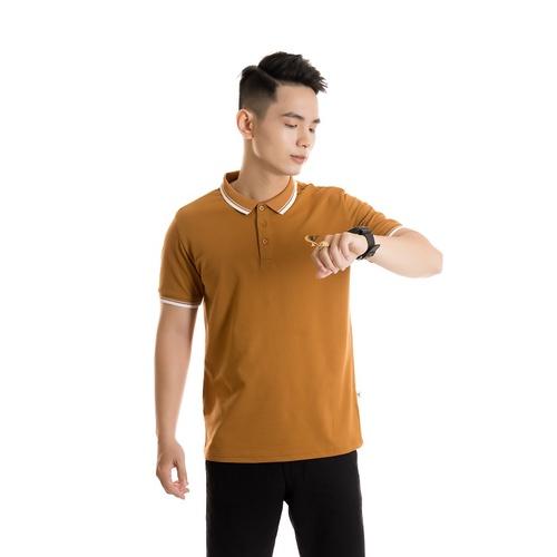 Áo polo nam in logo King Luxury phối bo sọc cotton cá sấu cổ bẻ tay ngắn PL08