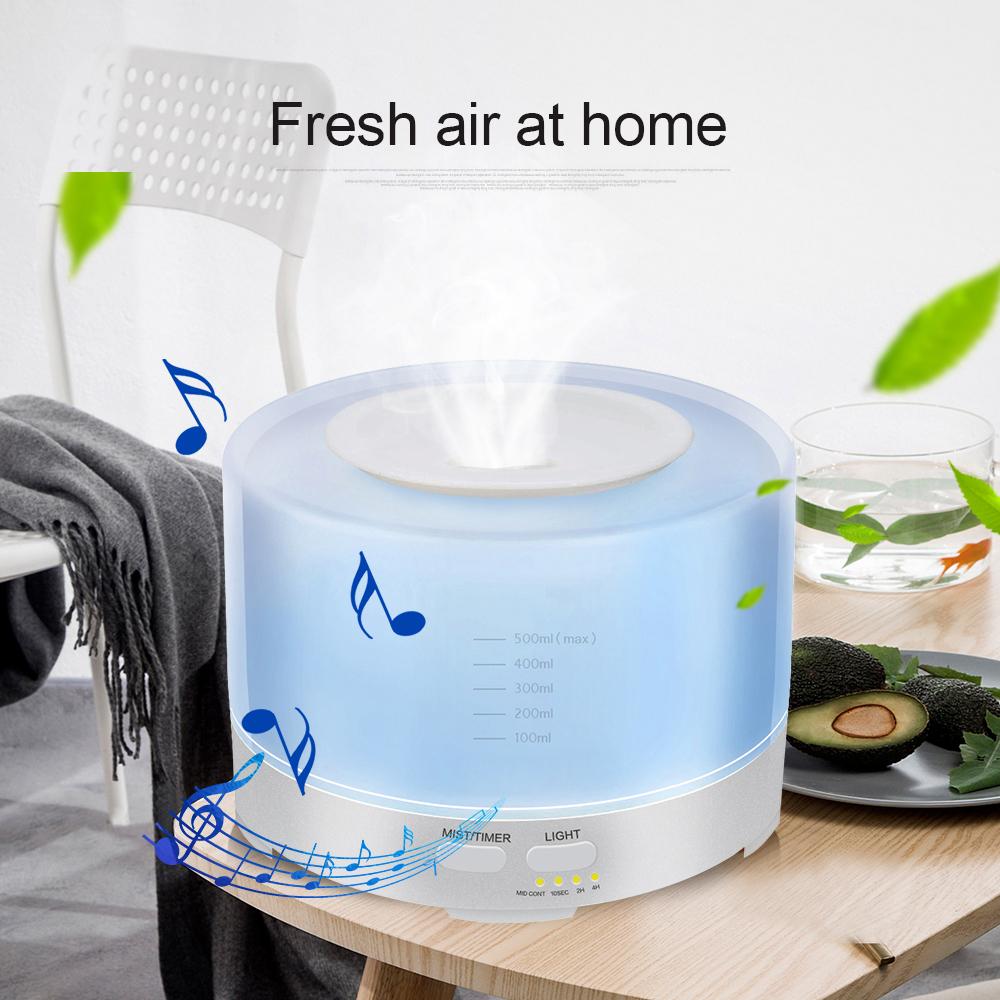 Hương Thơm Khuếch Tán Tinh Dầu 500ML Bluetooth Âm Nhạc Hương Thơm Khuếch Tán Đèn LED Đổi Màu 12W Máy Phun Sương Tạo Độ Ẩm Hộ Gia Đình Siêu Âm Thanh Máy Phun Sương Tạo Độ Ẩm